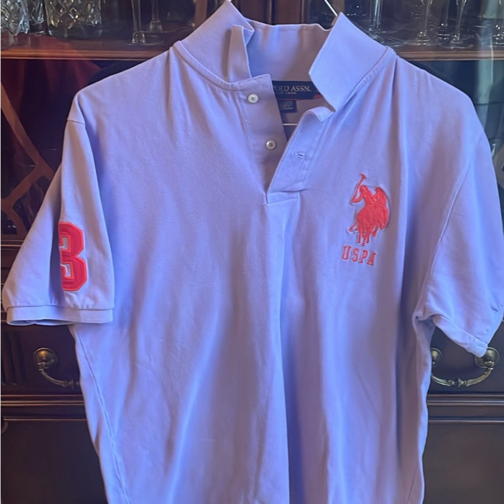 4 vintage polo shirts, three L, one XL (white striped one). Selling lot of 4.